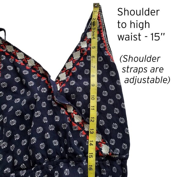 1. State Gypsy Night Embroidered Navy V-Neck High-Slit Wide-Leg Jumpsuit Size S - Picture 13 of 16